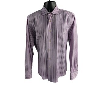 Etro Milano‎ Mens Pink Purple Black Stripe Dress Shirt 41 Italy Large/XL